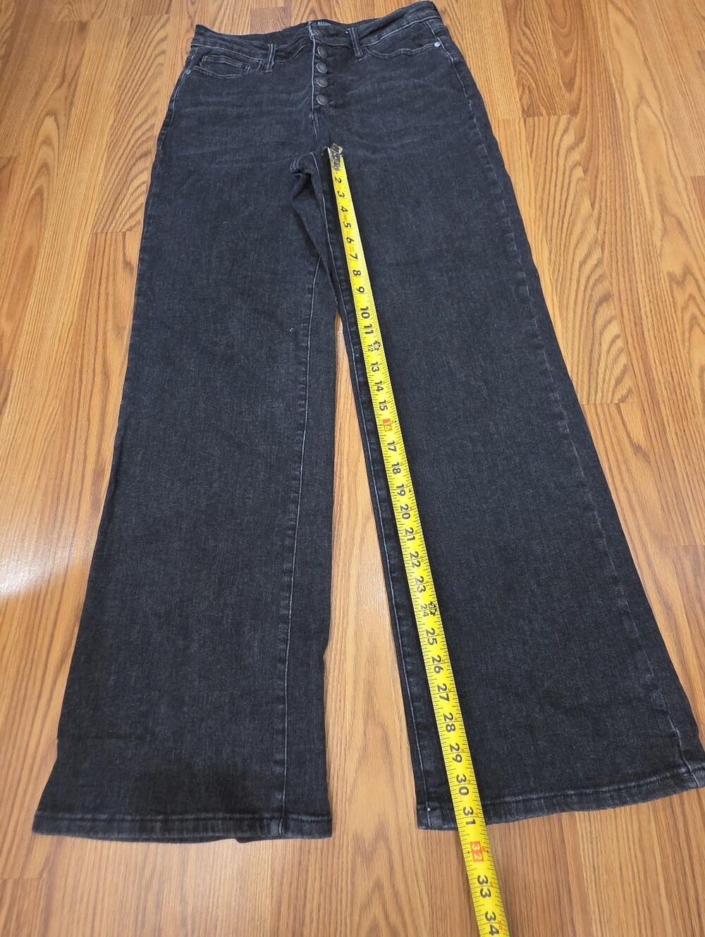 Judy Blue Nellie High Rise Button Fly Trouser Wide Leg Jeans Size 11 / 30 Black - Picture 8 of 14